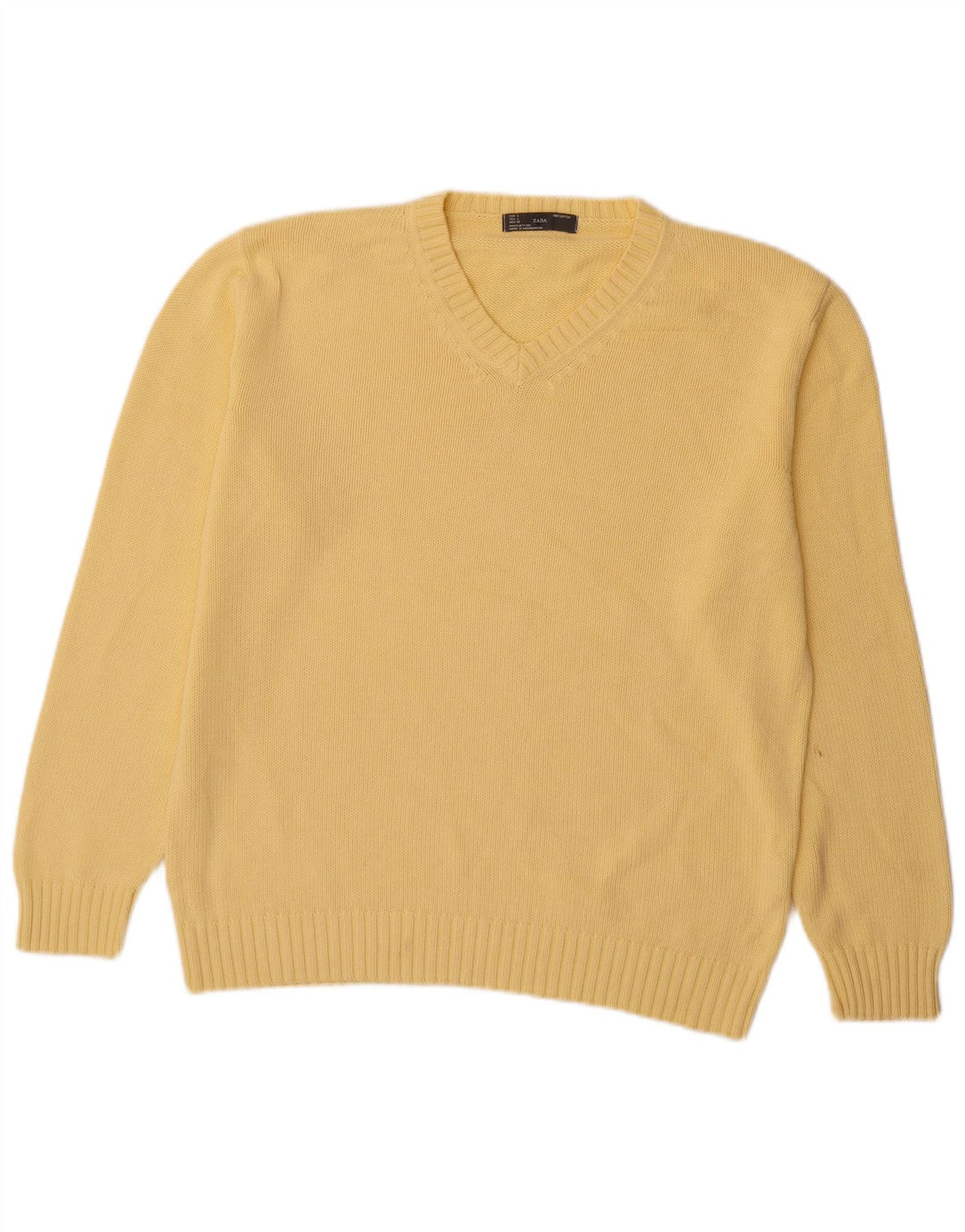Suéter masculino Zara com decote em V grande algodão amarelo