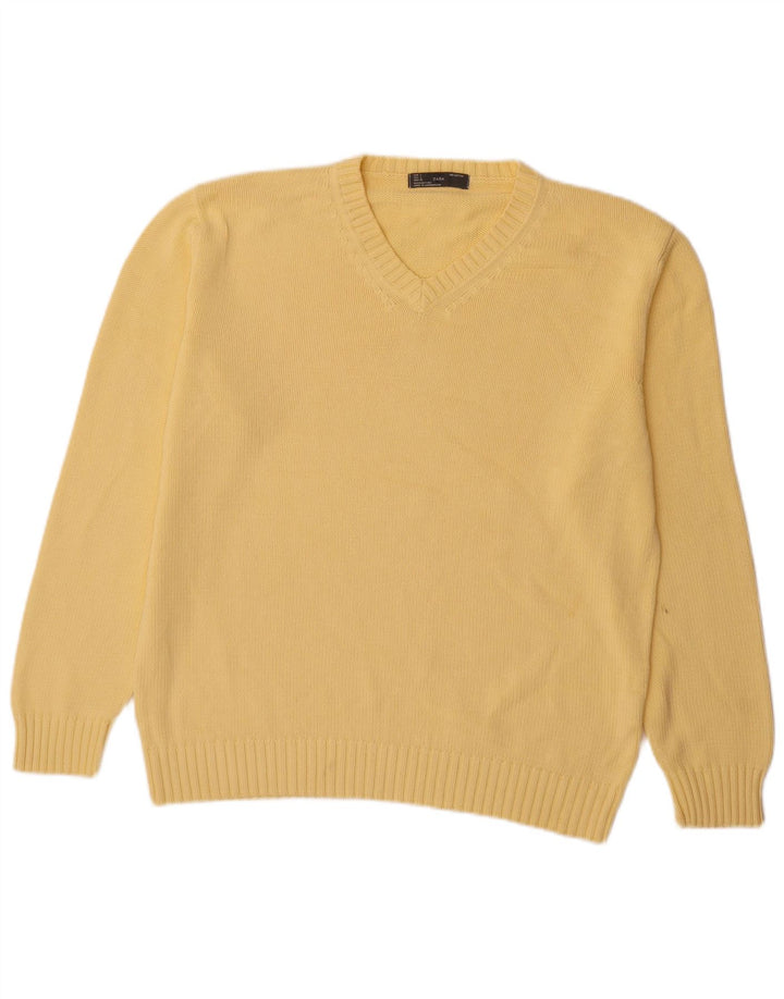 Suéter masculino Zara com decote em V grande algodão amarelo