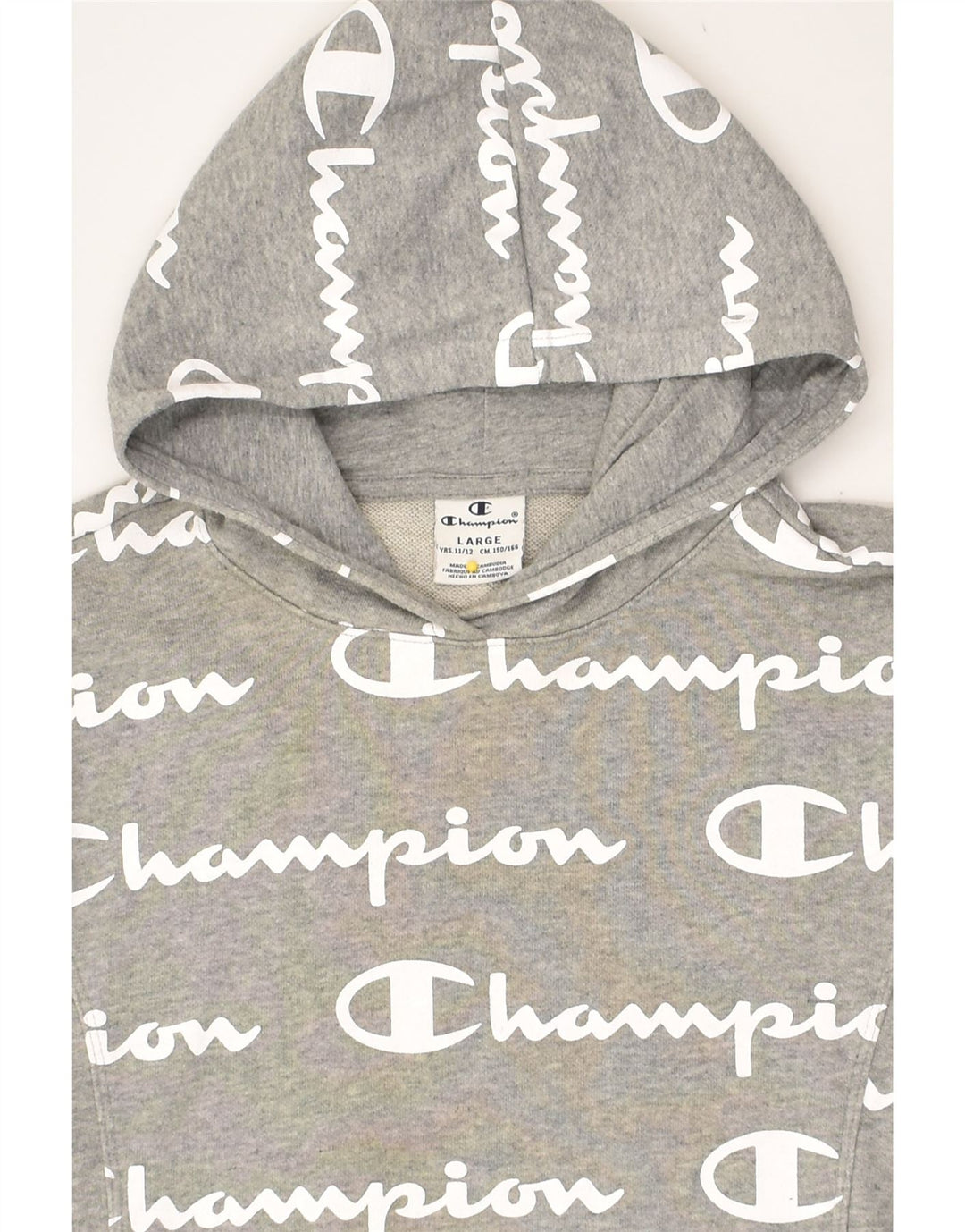 CHAMPION Girls Crop Hoodie Jumper 11-12 Years Large  Grey Cotton | Vintage Champion | Thrift | Second-Hand Champion | Used Clothing | Messina Hembry 