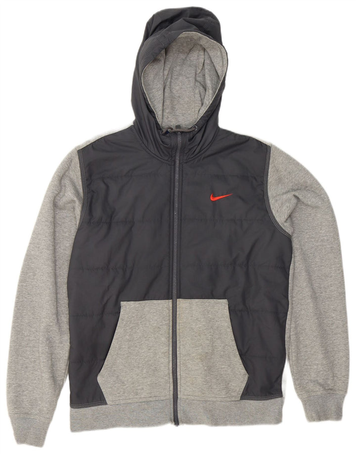 Suéter masculino Nike com capuz e zíper cinza médio algodão colorblock