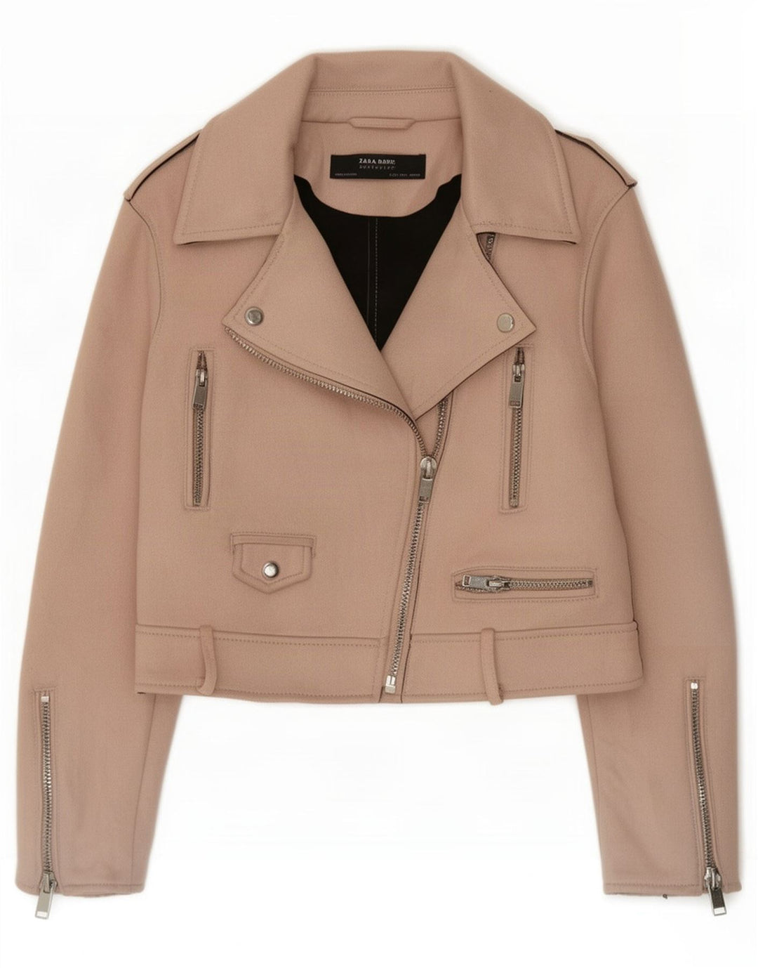 Zara Womens Crop Biker Jacket UK 14 Grande Poliéster Rosa