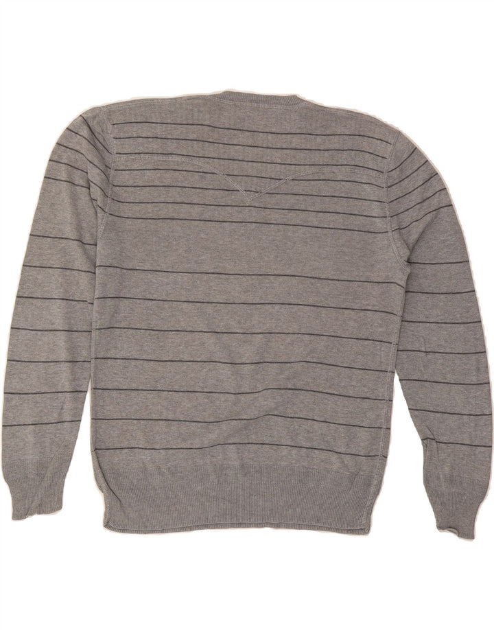 LEVI'S Mens V-Neck Jumper Sweater Large Grey Striped Cotton Vintage Levi's and Second-Hand Levi's from Messina Hembry 
