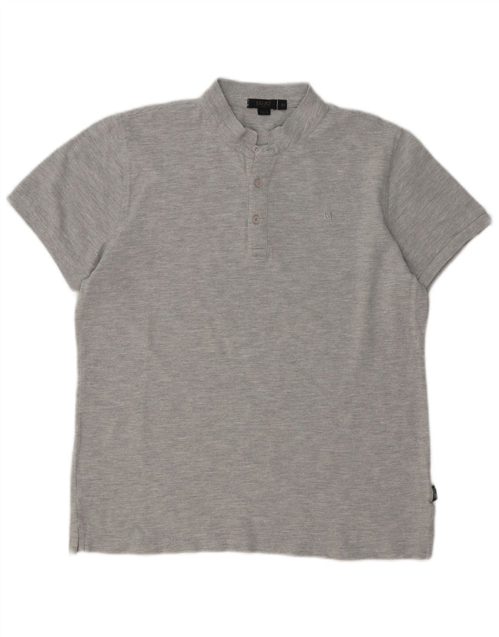 Camisa polo masculina Liu Jo Slim Fit cinza médio manchado