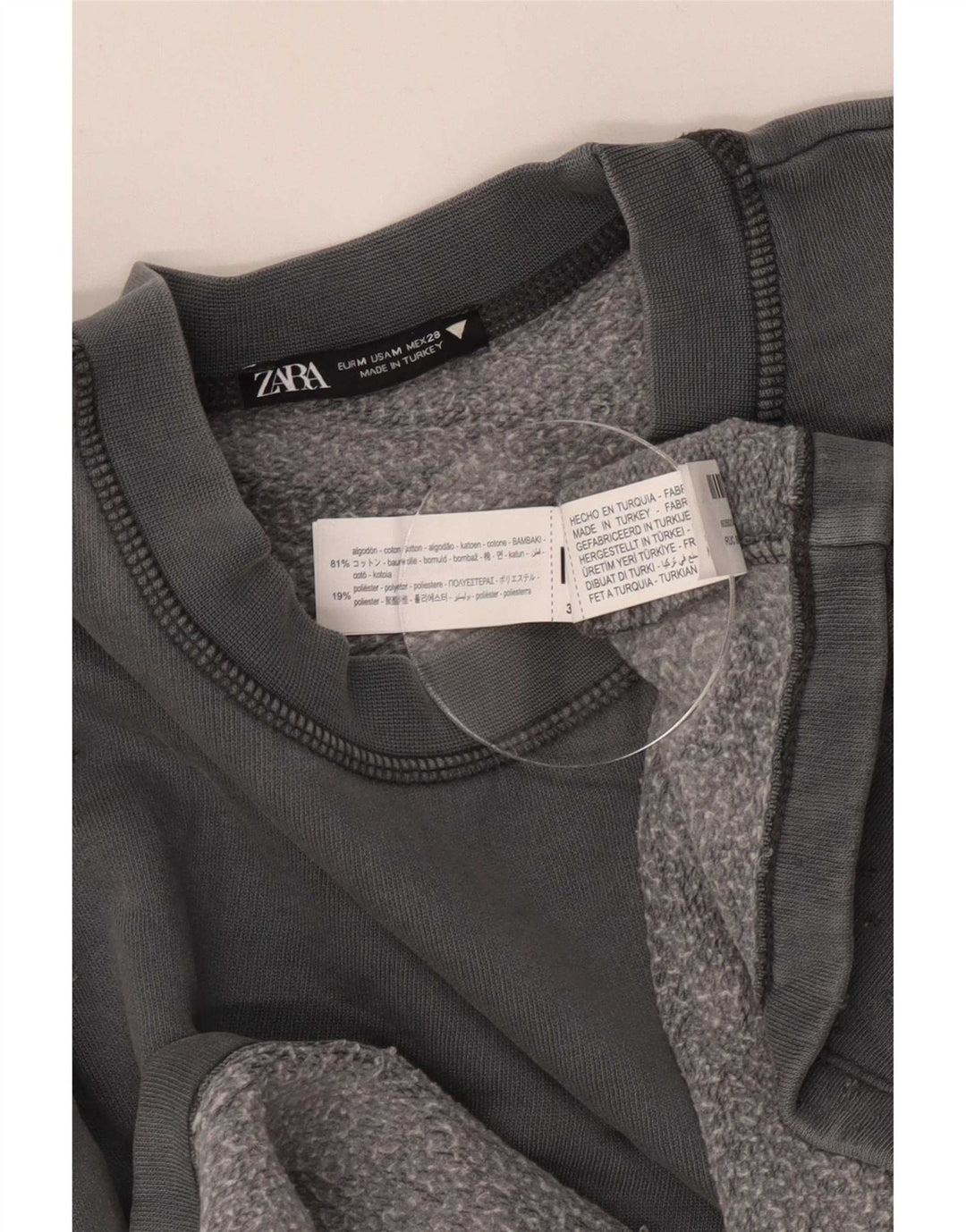 Zara Womens Crop Oversized Moletom Jumper Reino Unido 14 Médio Algodão Cinza