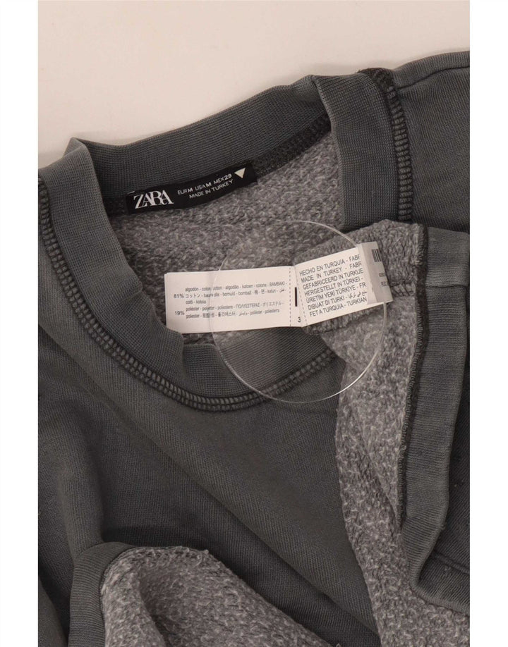 Zara Womens Crop Oversized Moletom Jumper Reino Unido 14 Médio Algodão Cinza