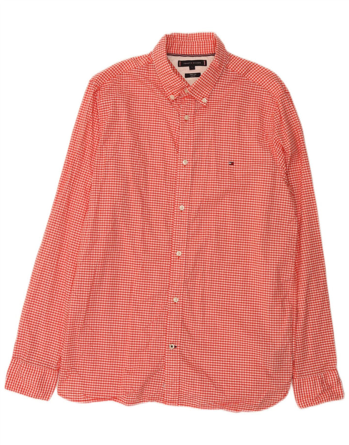 Camisa masculina slim fit Tommy Hilfiger grande algodão vermelho guingão