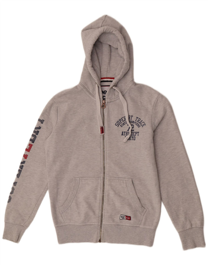 Suéter masculino Superdry com capuz e zíper gráfico cinza médio algodão