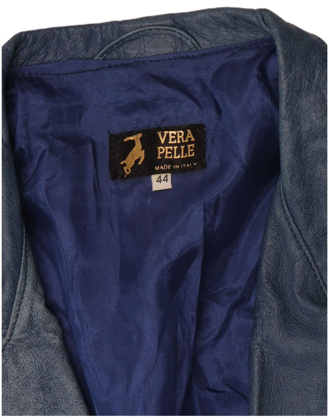 Jaqueta de couro feminina vintage IT 44 couro azul médio