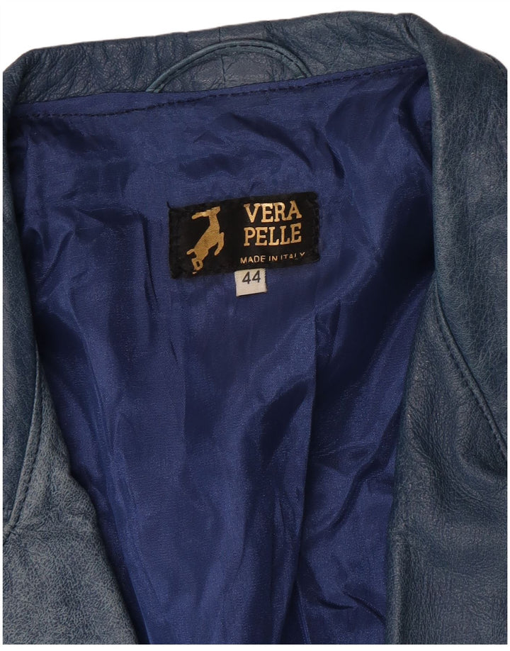 Jaqueta de couro feminina vintage IT 44 couro azul médio