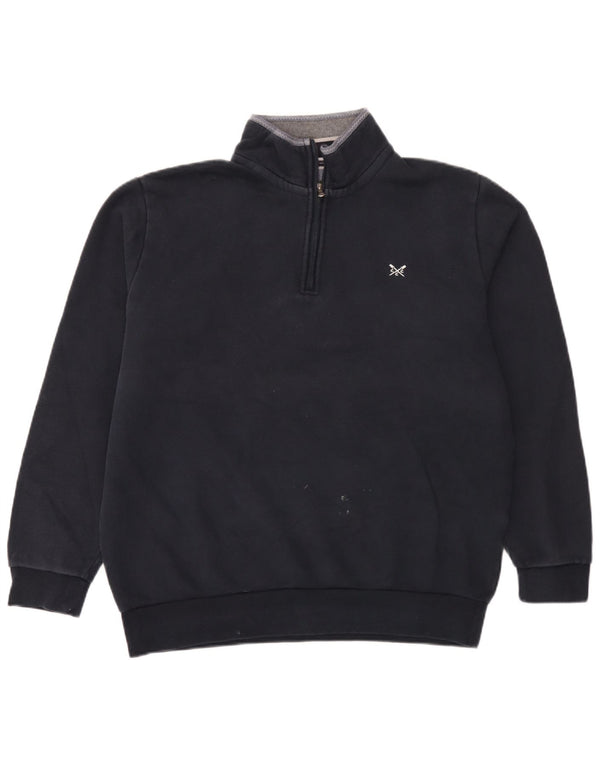 Crew Clothing Mens Zip Neck Moletom Jumper XL Azul Marinho Algodão