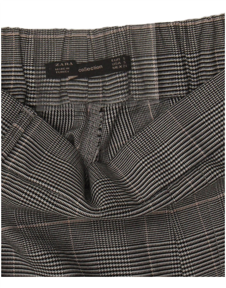Calça feminina reta cortada ZARA pequena W28 L24 cinza houndstooth