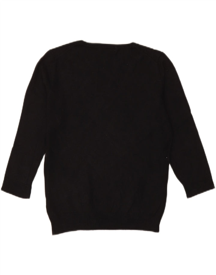 Suéter feminino Marks & Spencer manga 3/4 com decote em V Reino Unido 12 médio preto