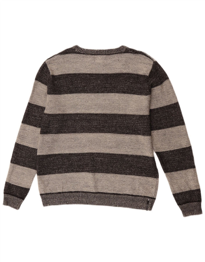 Suéter masculino Billabong com gola canoa e acrílico listrado cinza médio