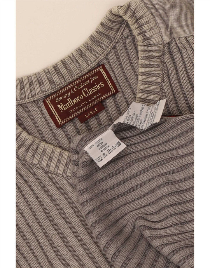 Suéter masculino Marlboro Classics com decote em V grande algodão cinza