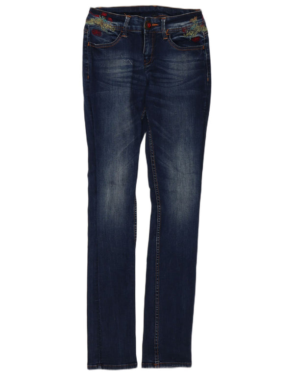 Jeans skinny feminino Desigual W26 L32 azul floral algodão