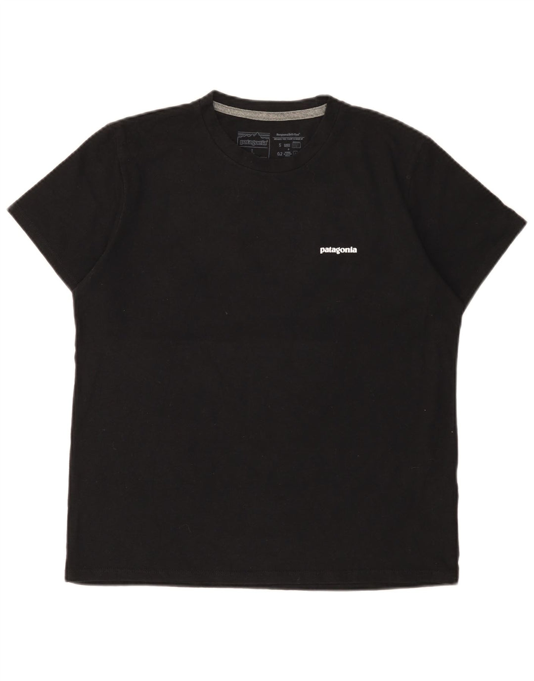 Camiseta feminina Patagonia com estampa gráfica UK 16 grande poliéster preto