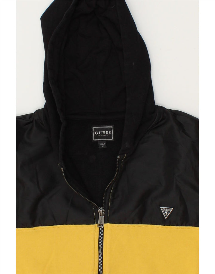 GUESS Boys Zip Hoodie Sweater 11-12 Years Yellow Colourblock Cotton Vintage Guess and Second-Hand Guess from Messina Hembry 