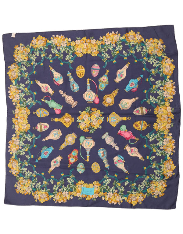 Gucci Lenço quadrado feminino gráfico tamanho único azul marinho floral seda clássico