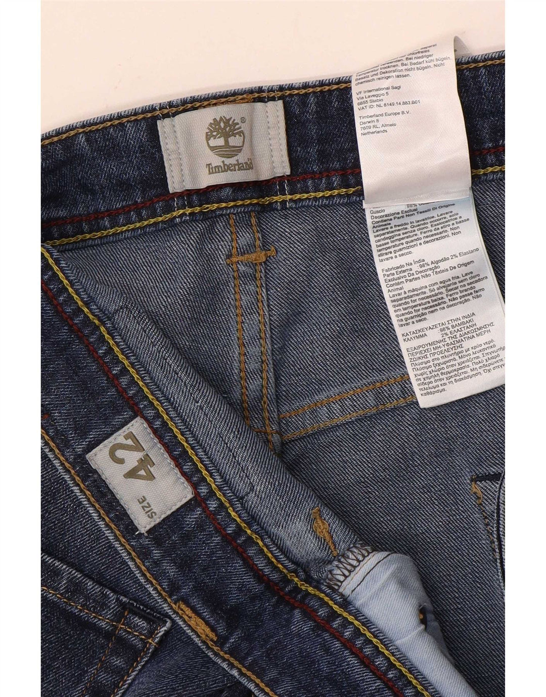 Calça jeans reta masculina Timberland W42 L32 azul algodão