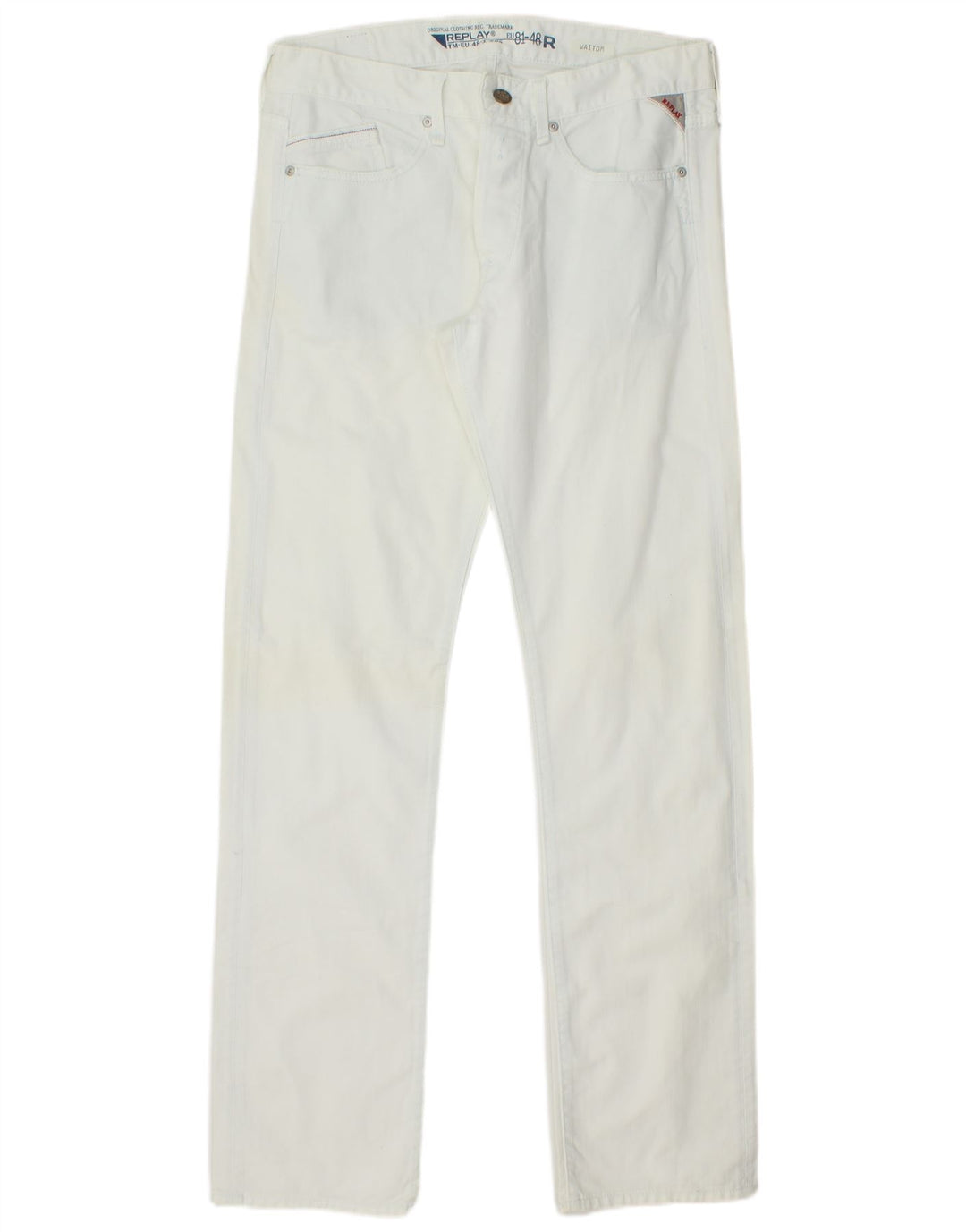 REPLAY Mens Waitom Straight Jeans W32 L34 Algodão Branco