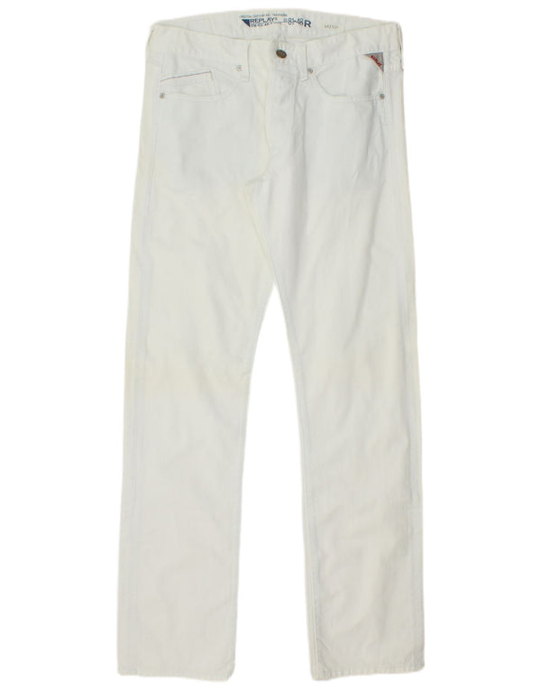 REPLAY Mens Waitom Straight Jeans W32 L34 Algodão Branco