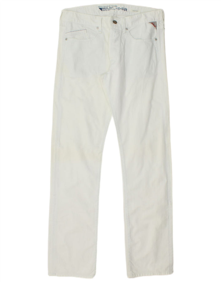 REPLAY Mens Waitom Straight Jeans W32 L34 Algodão Branco