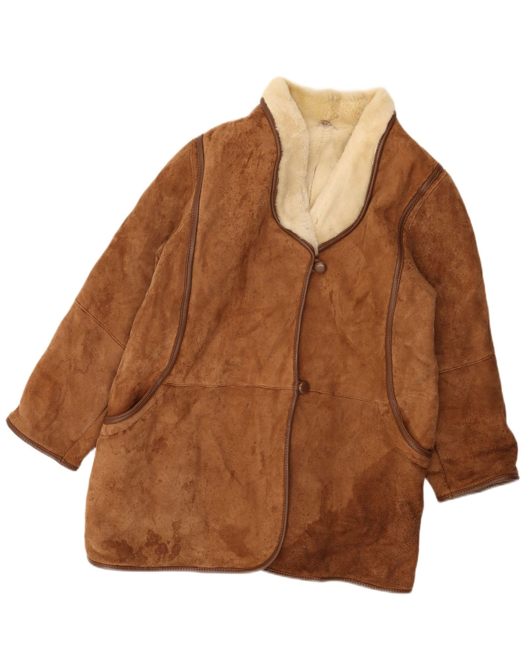 Casaco feminino VINTAGE de shearling grande IT 44 Shearling marrom médio