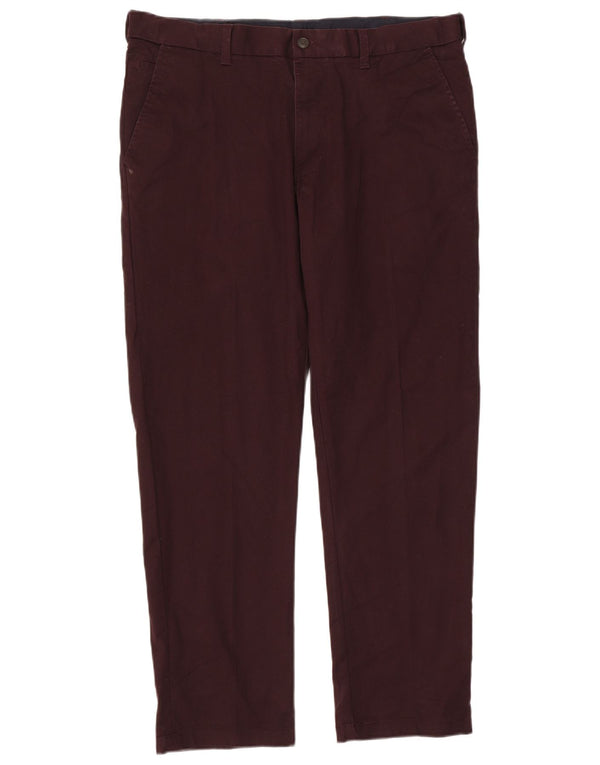 Calça chino reta masculina Marks & Spencer W38 L31 algodão borgonha
