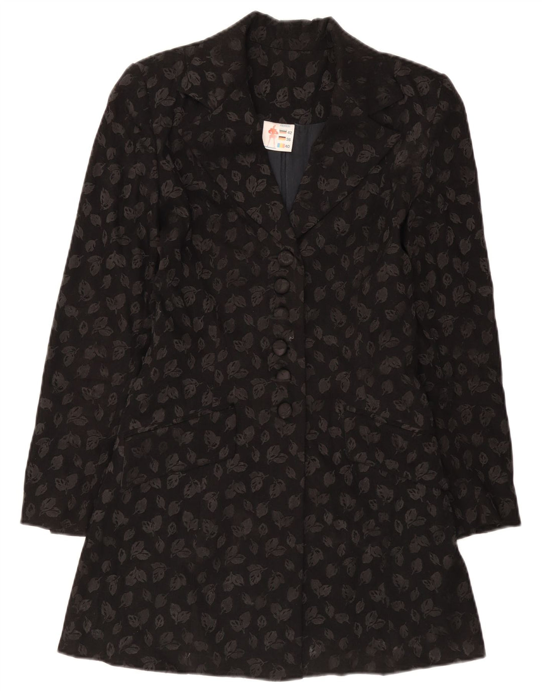 Jaqueta Blazer Feminina Vintage Longline 6 Botões IT 40 Floral Preto Pequeno