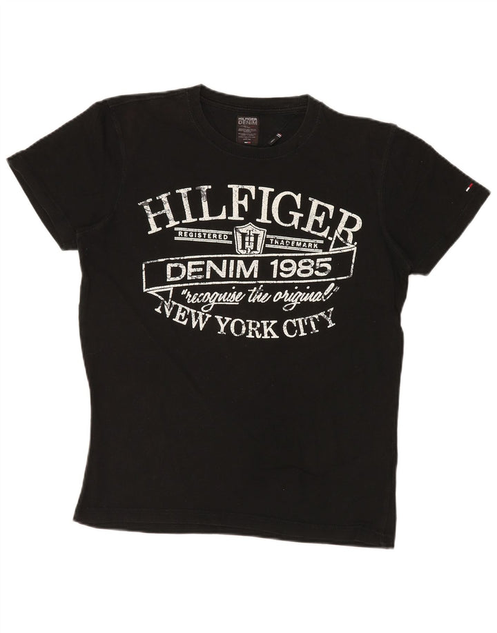 Camiseta masculina TOMMY HILFIGER com estampa gráfica pequena de algodão preto
