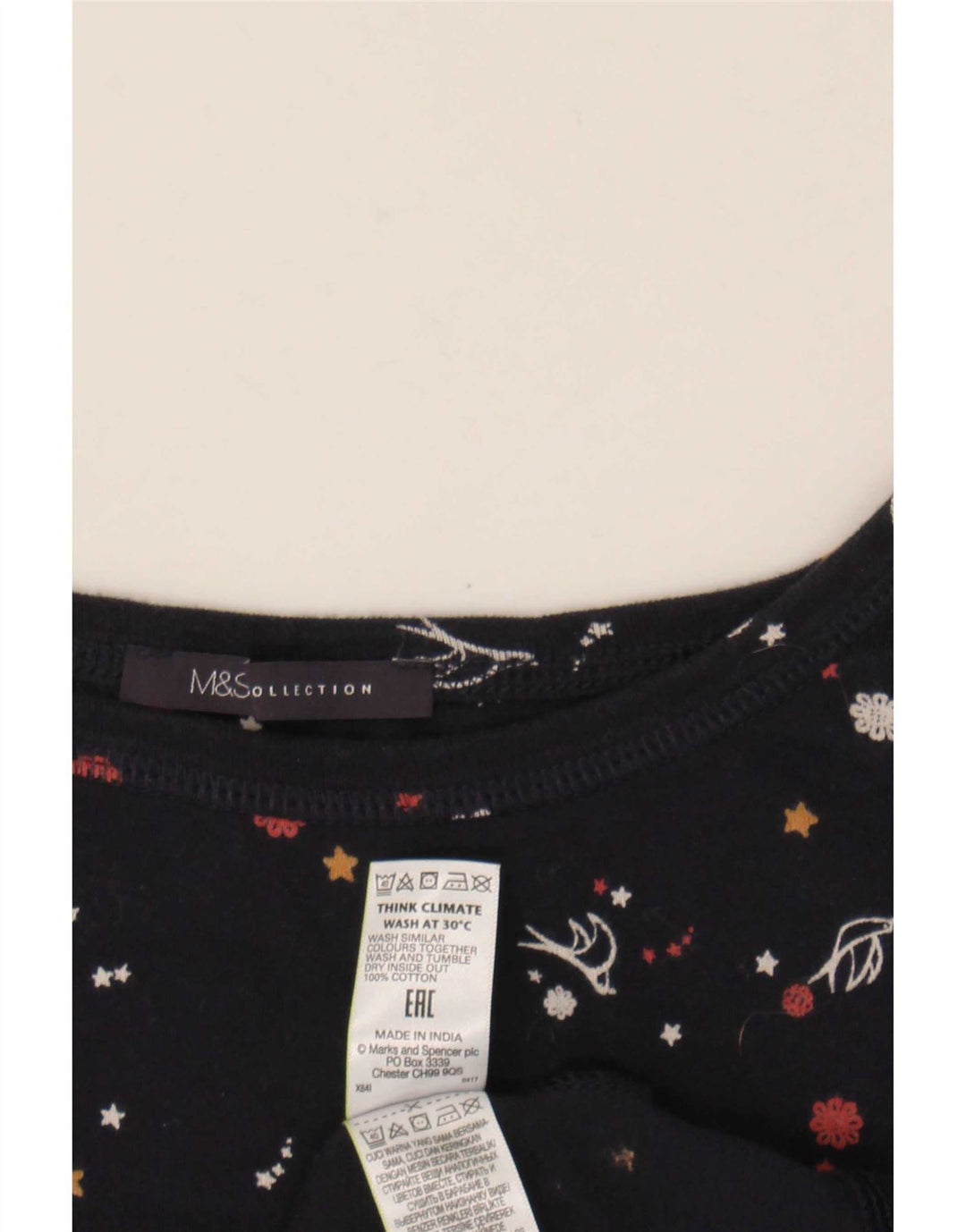 Top feminino Marks & Spencer com padrão abstrato manga 3/4 Reino Unido 20 2XL azul marinho