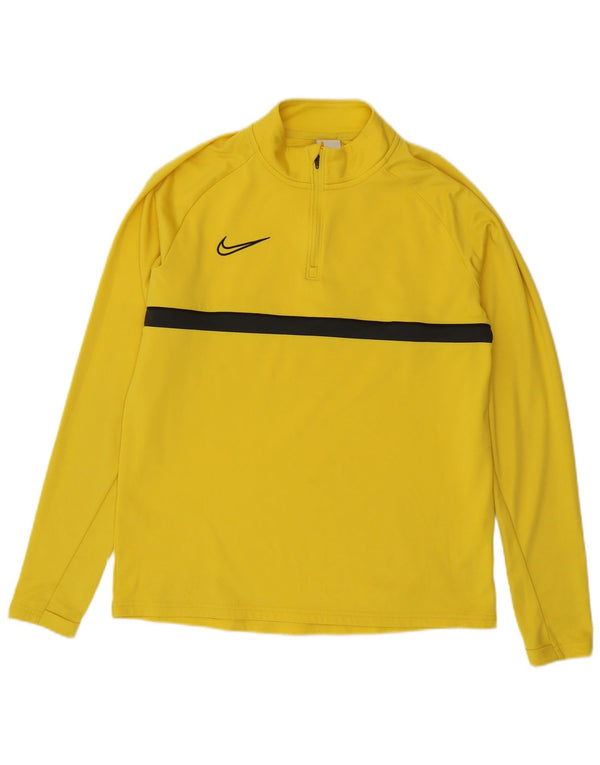 Nike Mens Dri Fit Zip Neck Pullover Treino Top Médio Amarelo Colourblock