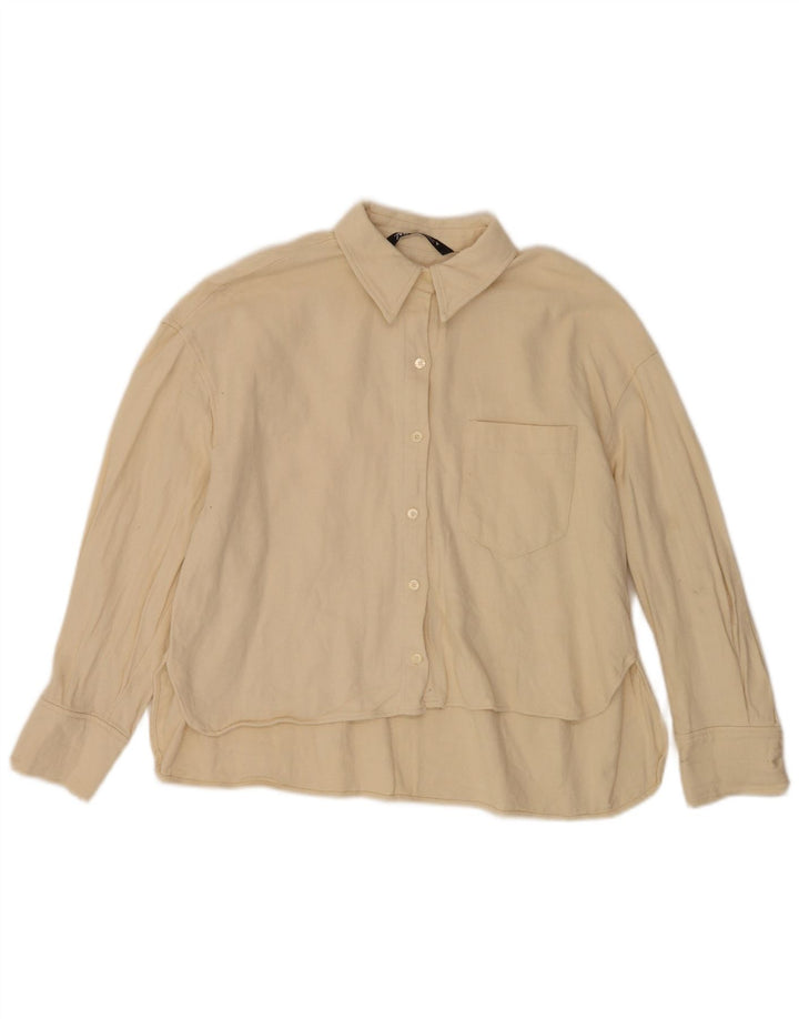 Camisa Overshirt Feminina Zara Reino Unido 10 Pequeno Algodão Bege
