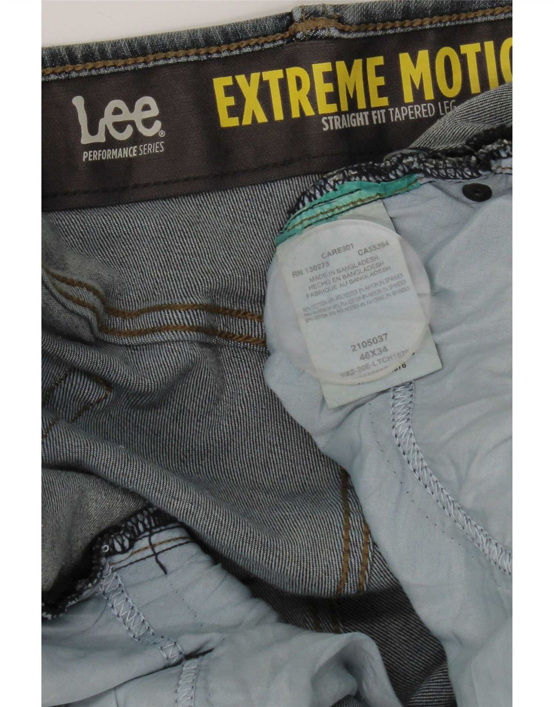 Lee Mens Extreme Motion Jeans retos W46 L34 algodão azul