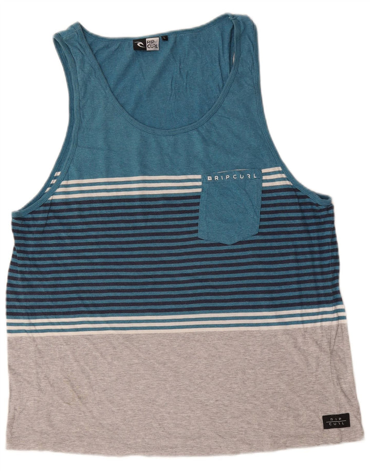 Colete feminino Rip Curl UK 16 grande algodão listrado azul