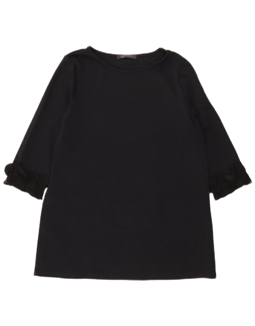 Túnica feminina Marks & Spencer manga 3/4 Reino Unido 12 algodão preto médio