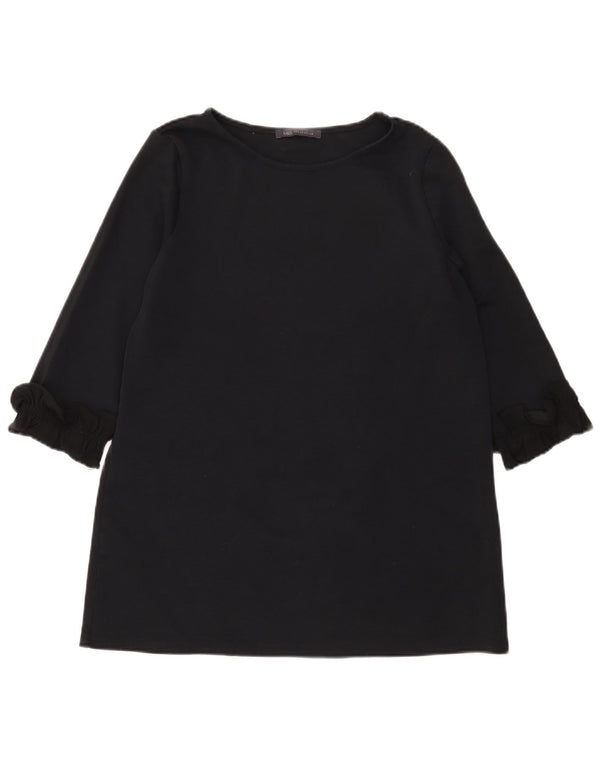 Túnica feminina Marks & Spencer manga 3/4 Reino Unido 12 algodão preto médio