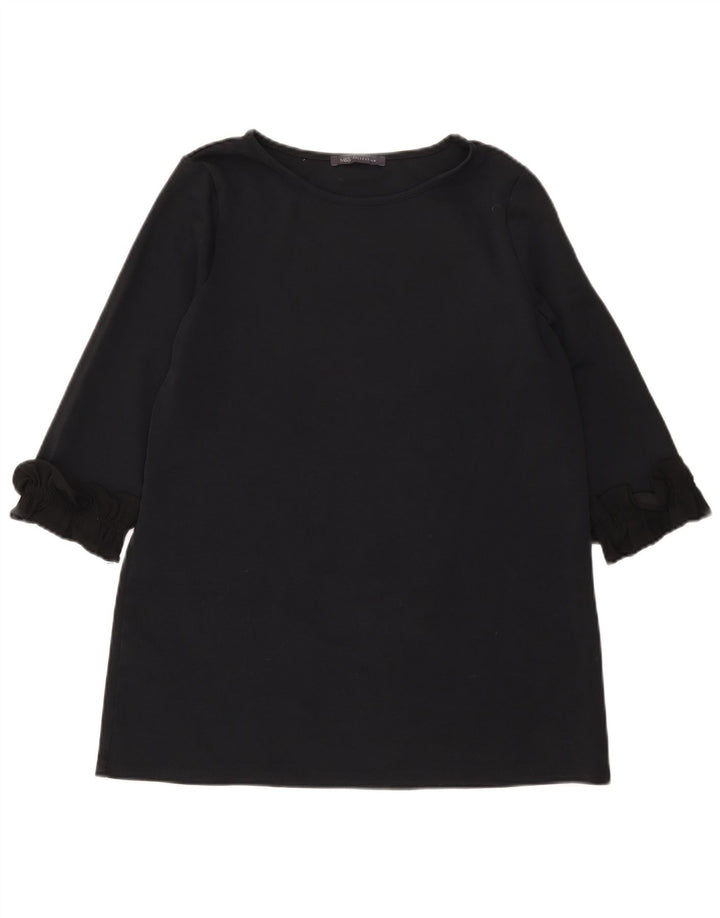 Túnica feminina Marks & Spencer manga 3/4 Reino Unido 12 algodão preto médio