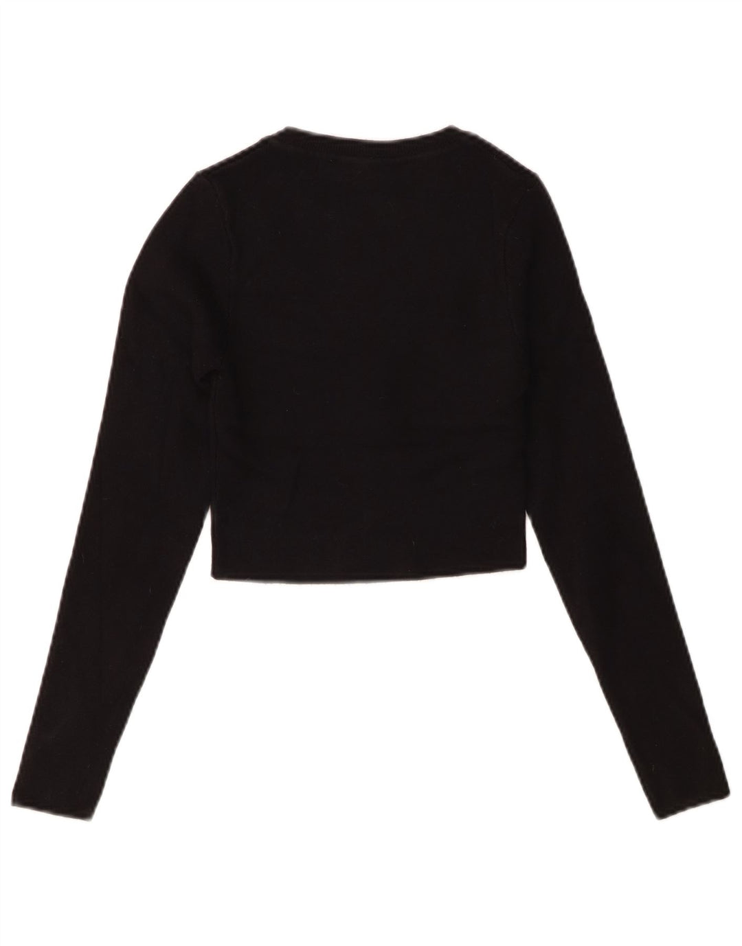 Zara Womens Crop Top Manga Longa Reino Unido 8 Pequena Viscose Preta