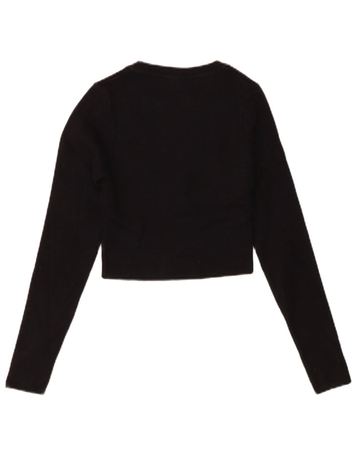 Zara Womens Crop Top Manga Longa Reino Unido 8 Pequena Viscose Preta