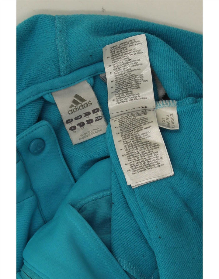 Adidas feminino zip moletom com capuz UK 12 médio azul colorblock poliéster