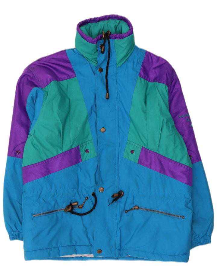 Jaqueta de esqui masculina vintage com capuz Reino Unido 38 poliéster azul médio Colourblock