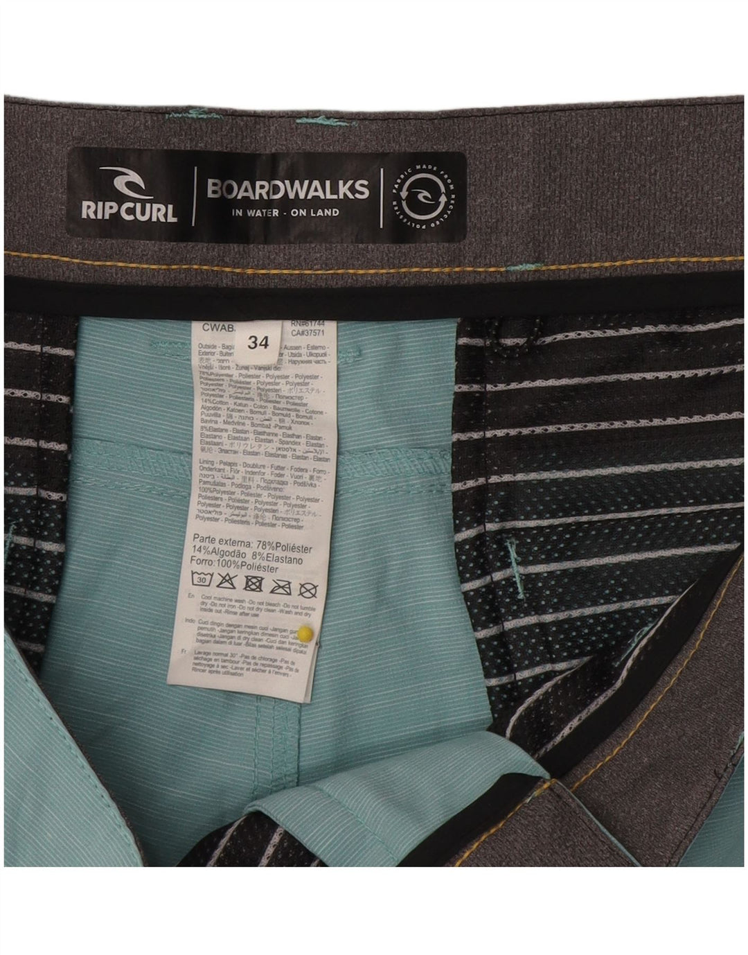 Rip Curl Mens Chino Shorts W34 Grande Poliéster Salpicado Azul