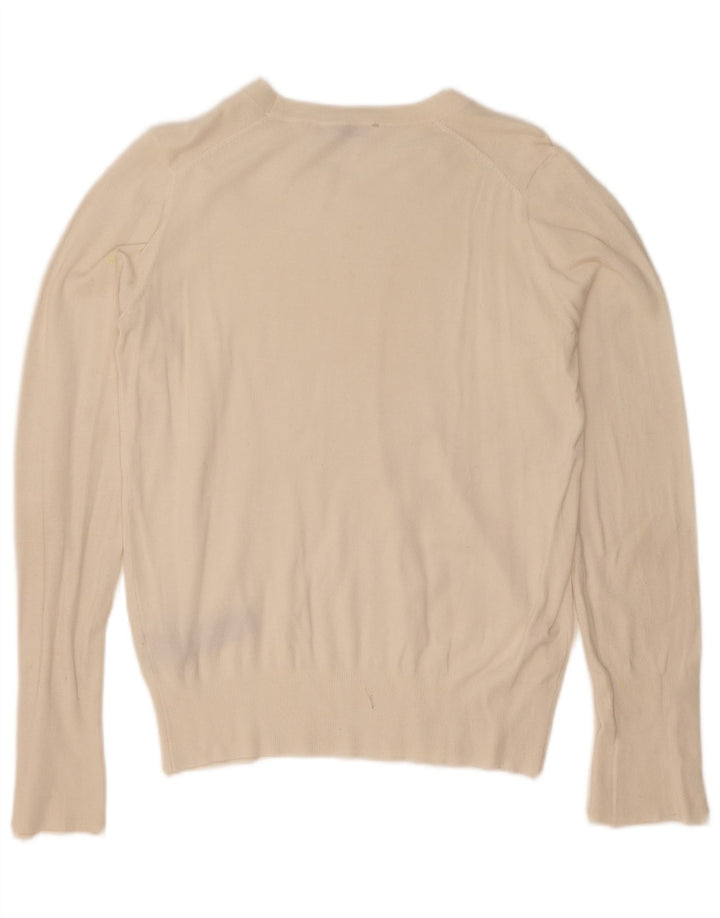 Suéter feminino Zara com gola canoa UK 12 viscose branca média