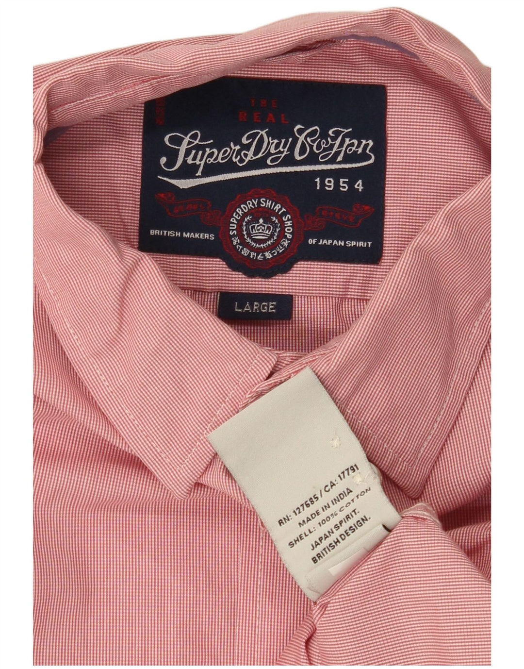 Camisa masculina SUPERDRY grande xadrez vermelho algodão