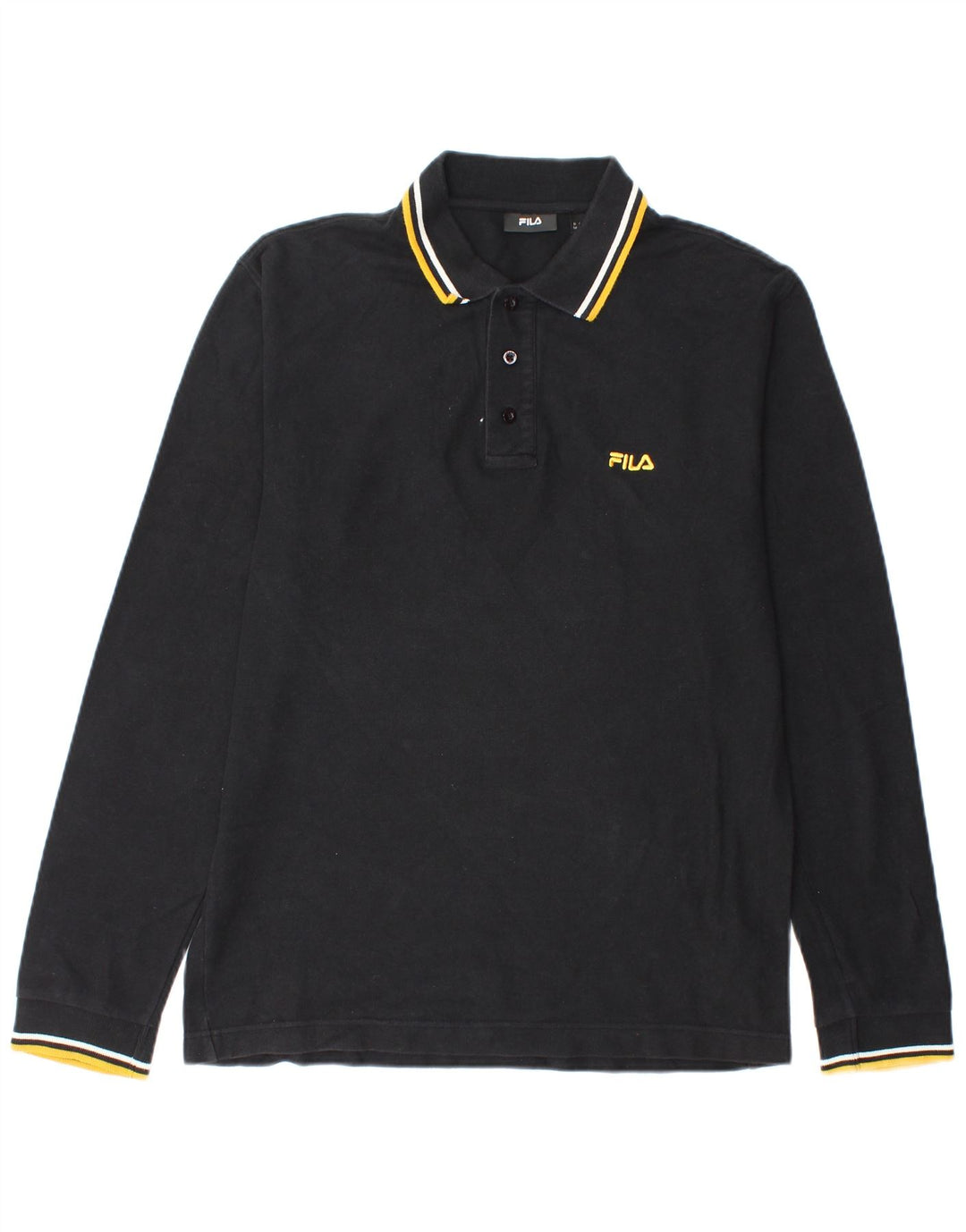 Camisa polo masculina Fila de manga comprida de algodão preto médio