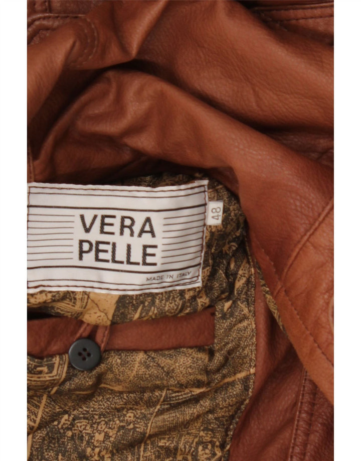 Casaco masculino de couro com capuz VINTAGE IT 48 couro marrom médio