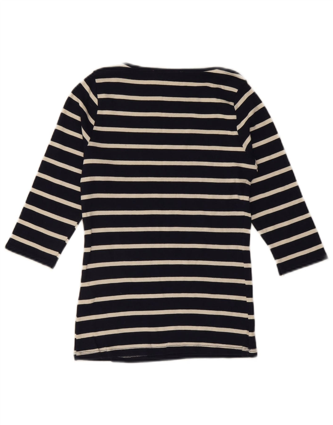 ZARA Top feminino manga 3/4 Reino Unido 12 algodão listrado azul marinho médio