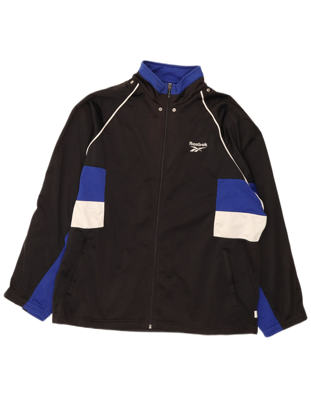 Reebok Mens Graphic Tracksuit Top Jacket Grande Preto Colorblock Poliéster