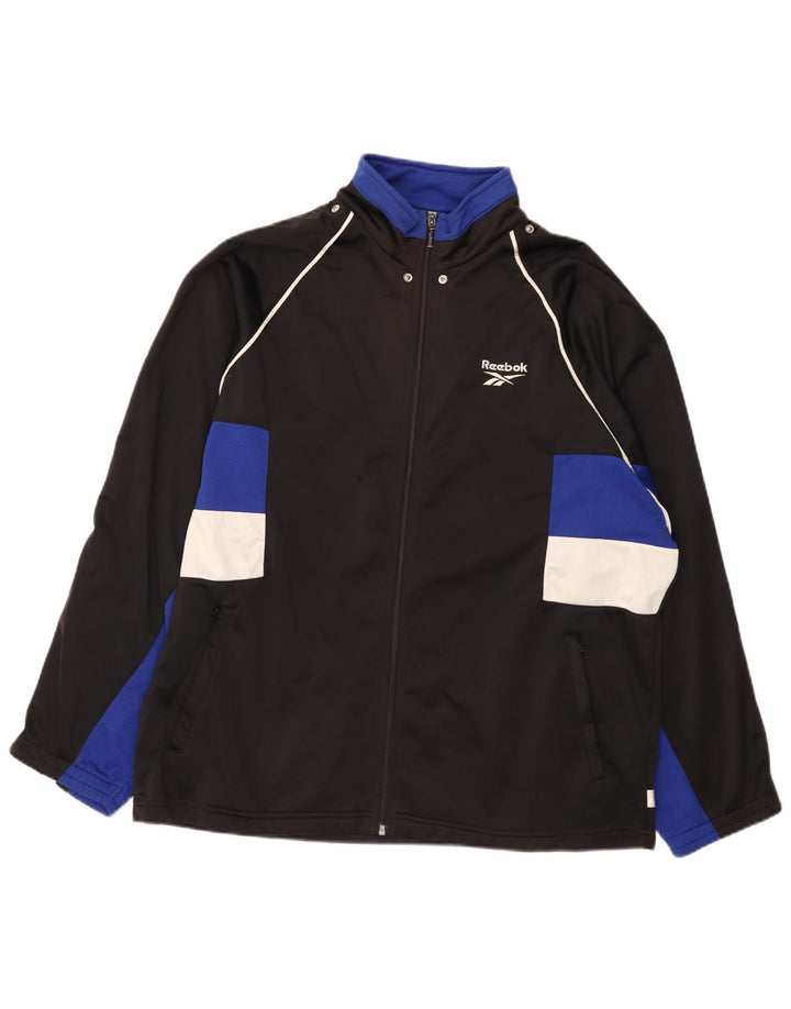 Reebok Mens Graphic Tracksuit Top Jacket Grande Preto Colorblock Poliéster